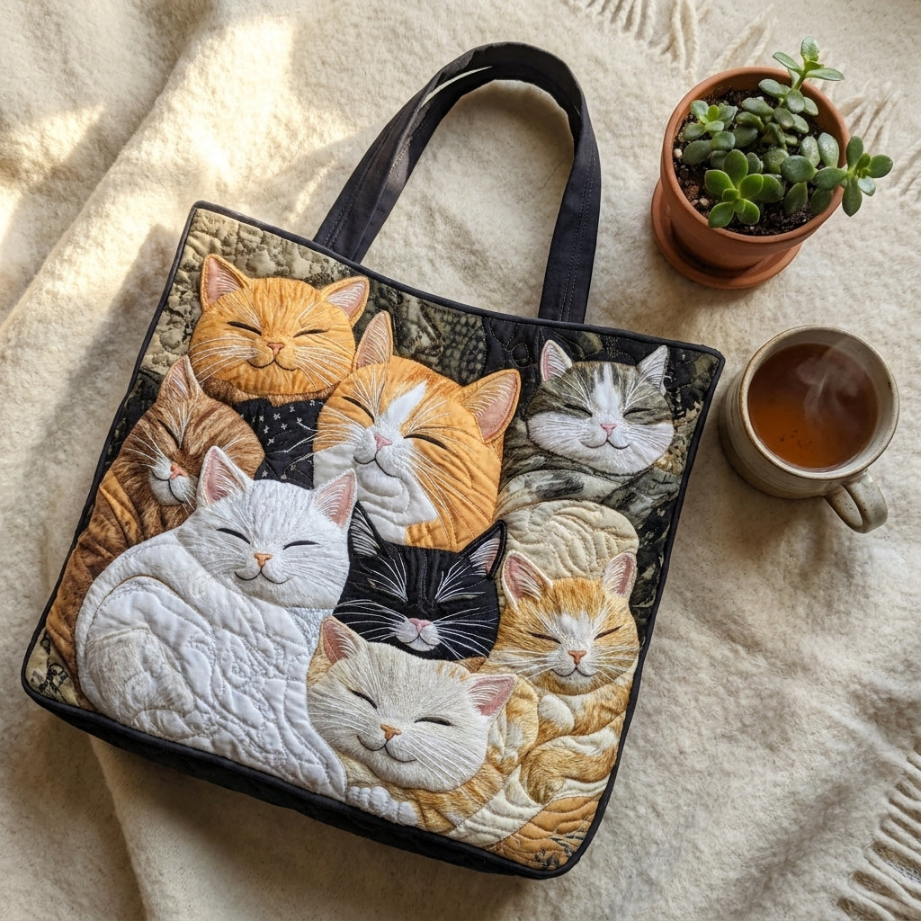Artisanal Quilted Bag - Sleeping Kittens