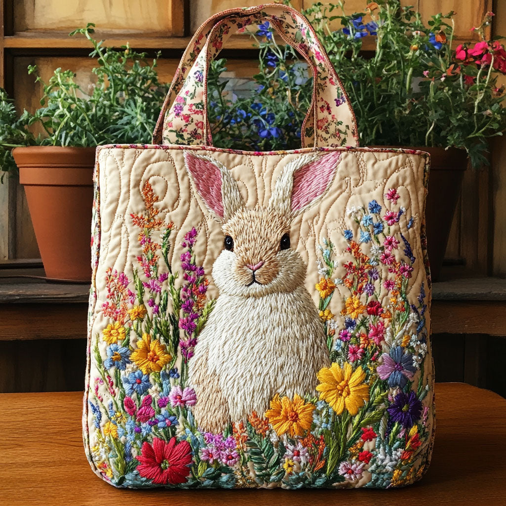 Rabbit Flower Quilted Tote Bag
