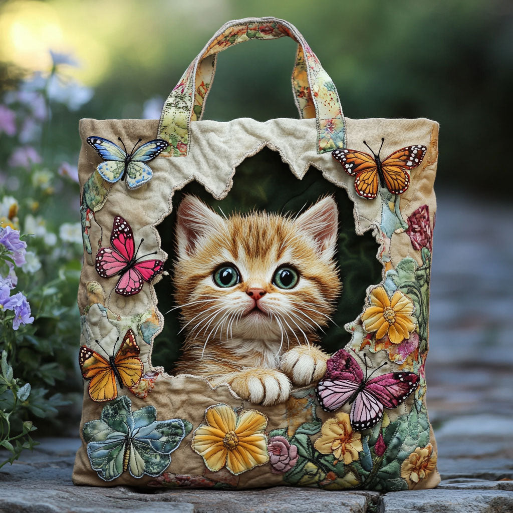 Butterfly Cat Quilted Tote Bag