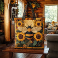 Vintage Sunflower Honeybee Quilted Tote Bag
